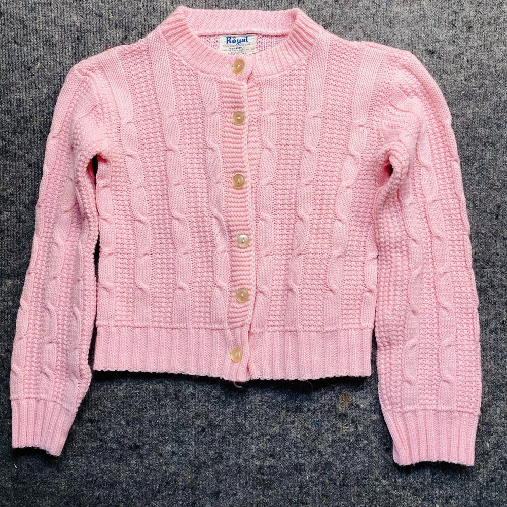 Vintage Royal Knitwear Inc Pink Cardigan Sweater Girls 4T 1980s Made in USA